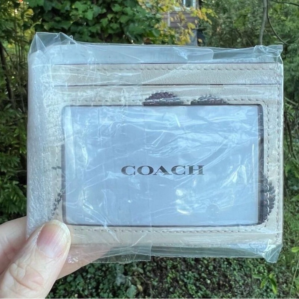 COACH Slim Id Card Case Leather Cardholder w Sequin Cherry Print CDG88 NWT - Picture 5 of 9